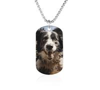 Rrtsmsgh Collier Pastor Border Collie en acier titane avec pendentifs rectangulaires, collier à chaîne, bijou cadeau pour homme et femme