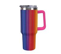 Rrtsmsgh Gobelet de voiture en acier inoxydable 304 à rayures arc-en-ciel avec paille et couvercle anti-fuite, de grande capacité, gobelet de voyage isotherme pour porte-gobelets, 1,2 l