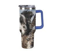 Rrtsmsgh Gobelet de voiture en acier inoxydable 304 de 1,2 l, pastor Border Collie avec paille et couvercle étanche - Grande capacité - Gobelet de voyage isotherme sous vide pour porte-gobelet de