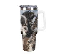 Rrtsmsgh Gobelet de voiture en acier inoxydable 304 de 1,2 l, pastor Border Collie avec paille et couvercle étanche - Grande capacité - Gobelet de voyage isotherme sous vide pour porte-gobelet de