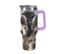 Rrtsmsgh Gobelet de voiture en acier inoxydable 304 de 1,2 l, pastor Border Collie avec paille et couvercle étanche - Grande capacité - Gobelet de voyage isotherme sous vide pour porte-gobelet de