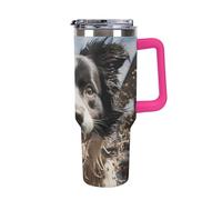 Rrtsmsgh Gobelet de voiture en acier inoxydable 304 de 1,2 l, pastor Border Collie avec paille et couvercle étanche - Grande capacité - Gobelet de voyage isotherme sous vide pour porte-gobelet de