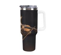 Rrtsmsgh Gobelet de voiture en acier inoxydable 304 de 1200 ml, gobelet de voyage isotherme sous vide pour porte-gobelets de voiture, motif hérisson et violon de musique avec paille et couvercle