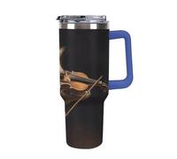 Rrtsmsgh Gobelet de voiture en acier inoxydable 304 de 1200 ml, gobelet de voyage isotherme sous vide pour porte-gobelets de voiture, motif hérisson et violon de musique avec paille et couvercle