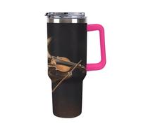 Rrtsmsgh Gobelet de voiture en acier inoxydable 304 de 1200 ml, gobelet de voyage isotherme sous vide pour porte-gobelets de voiture, motif hérisson et violon de musique avec paille et couvercle