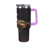 Rrtsmsgh Gobelet de voiture en acier inoxydable 304 de 1200 ml, gobelet de voyage isotherme sous vide pour porte-gobelets de voiture, motif hérisson et violon de musique avec paille et couvercle