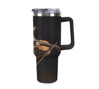 Rrtsmsgh Gobelet de voiture en acier inoxydable 304 de 1200 ml, gobelet de voyage isotherme sous vide pour porte-gobelets de voiture, motif hérisson et violon de musique avec paille et couvercle