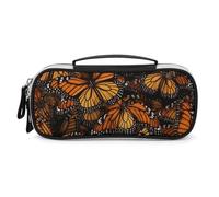 Rrtsmsgh Heaps of Orange Monarch Butterflies Trousse à crayons de grande capacité en cuir synthétique avec fermeture éclair et poignée, trousse à crayons portable pour bureau, rangement de cosmétiques