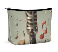 Rrtsmsgh Microphone avec note de musique - Trousse de maquillage portable pour femme - Trousse de toilette de voyage en cuir synthétique avec fermeture éclair