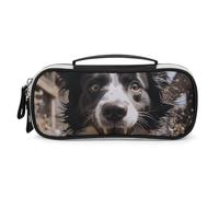 Rrtsmsgh Pastor Border Collie Trousse à crayons de grande capacité, petite trousse de maquillage en cuir synthétique avec fermeture éclair et poignée, trousse à crayons portable pour bureau, rangement