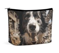 Rrtsmsgh Pastor Border Collie Trousse de maquillage portable pour femme en cuir synthétique avec fermeture éclair