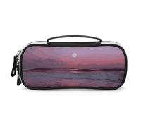 Rrtsmsgh Purple Moon Trousse à crayons de grande capacité, petite trousse de maquillage en cuir synthétique avec fermeture éclair et poignée, trousse à crayons portable pour bureau, rangement de