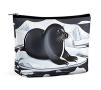 Rrtsmsgh Seals on Ice Trousse de maquillage portable en cuir synthétique avec fermeture éclair pour femme