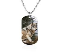 Rrtsmsgh Snow Mountain Collier avec pendentif rectangulaire en acier titane Motif loup sauvage