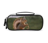 Rrtsmsgh Squirrel Hold A Umbrellas Trousse à crayons de grande capacité, petite trousse de maquillage en cuir synthétique avec fermeture éclair et poignée, trousse à crayons portable pour bureau