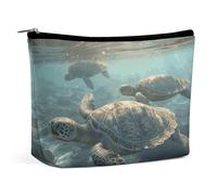 Rrtsmsgh Sunny Trousse de maquillage en cuir synthétique avec fermeture éclair Motif tortue de mer Pour femme