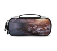 Rrtsmsgh Sunrise Over Hamnoy Trousse à crayons de grande capacité, petite trousse de maquillage en cuir synthétique avec fermeture éclair et poignée, trousse à crayons portable pour bureau, rangement