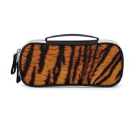 Rrtsmsgh Trousse à crayons à motif rayé tigre de grande capacité, petite trousse de maquillage en cuir synthétique avec fermeture éclair et poignée, trousse à crayons portable pour bureau, rangement