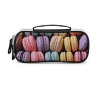 Rrtsmsgh Trousse à crayons aromatisée macaron biscuit de grande capacité, petite trousse de maquillage en cuir synthétique avec fermeture éclair et poignée, trousse à crayons portable pour bureau