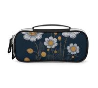 Rrtsmsgh Trousse à crayons avec trois fleurs blanches de grande capacité, petite trousse de maquillage en cuir synthétique avec fermeture éclair et poignée, trousse à crayons portable pour bureau