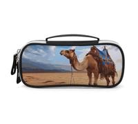 Rrtsmsgh Trousse à crayons camel de grande capacité, petite trousse de maquillage en cuir synthétique avec fermeture éclair et poignée, trousse à crayons portable pour bureau, rangement de cosmétiques