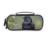 Rrtsmsgh Trousse à crayons de grande capacité en cuir synthétique avec fermeture éclair et poignée, motif corbeau noir sur une branche, trousse à crayons portable pour bureau, rangement de cosmétiques