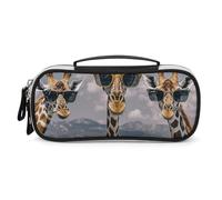 Rrtsmsgh Trousse à crayons de grande capacité en cuir synthétique avec fermeture éclair et poignée, motif girafes portant des lunettes de soleil, trousse à crayons portable pour bureau, rangement de