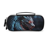 Rrtsmsgh Trousse à crayons Dragon de grande capacité, petite trousse de maquillage en cuir synthétique avec fermeture éclair et poignée, trousse à crayons portable pour bureau, rangement de