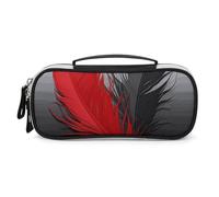 Rrtsmsgh Trousse à crayons en cuir synthétique avec fermeture éclair et poignée - Grande capacité - Rouge et noir - Pour le bureau, le rangement des cosmétiques