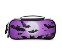 Rrtsmsgh Trousse à crayons Halloween avec chauve-souris violettes volantes de grande capacité, petite trousse de maquillage en cuir synthétique avec fermeture éclair et poignée, trousse à crayons
