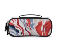Rrtsmsgh Trousse à crayons rouge et blanche de grande capacité, petite trousse de maquillage en cuir synthétique avec fermeture éclair et poignée, trousse à crayons portable pour bureau, rangement de