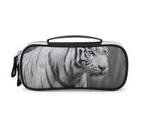 Rrtsmsgh Trousse à crayons tigre blanc de grande capacité, petite trousse de maquillage en cuir synthétique avec fermeture éclair et poignée, trousse à crayons portable pour bureau, rangement de