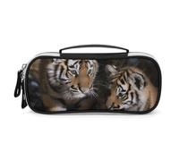 Rrtsmsgh Trousse à crayons tigre de Sibérie de grande capacité, petite trousse de maquillage en cuir synthétique avec fermeture éclair et poignée, trousse à crayons portable pour bureau, rangement de
