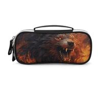 Rrtsmsgh Trousse à crayons Wild Wolf in the Fire de grande capacité, petite trousse de maquillage en cuir synthétique avec fermeture éclair et poignée, trousse à crayons portable pour bureau