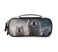 Rrtsmsgh Trousse à crayons Wolf Tribe de grande capacité, petite trousse de maquillage en cuir synthétique avec fermeture éclair et poignée, trousse à crayons portable pour bureau, rangement de
