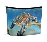 Rrtsmsgh Trousse de maquillage en cuir synthétique avec fermeture éclair Motif tortue de mer Pour femme