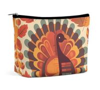 Rrtsmsgh Trousse de maquillage en cuir synthétique avec fermeture éclair - Motif Turquie devant les feuilles - Pour femme