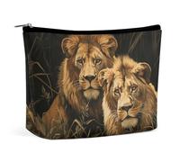 Rrtsmsgh Two Lions Trousse de maquillage portable en cuir synthétique avec fermeture éclair pour femme