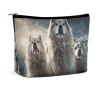 Rrtsmsgh Wolf Tribe Trousse de maquillage portable pour femme en cuir synthétique avec fermeture éclair