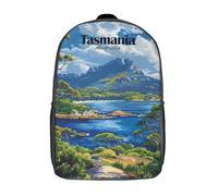 RRTYVFD 3D Amsterdam Pays-Bas Cityscape Art Sac à dos d'école pour enfants et adultes, grand sac à dos décontracté avec poche latérale en maille, Paysage de Tasmanie, 17"