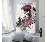 RRTYVFD Geisha Fleurs de cerisier 1 Impression murale pour salon ou salle de bain rustique, 12x18 pouces (30x45cm)