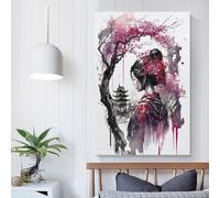 RRTYVFD Geisha Fleurs de cerisier 2 Œuvre d'art pour la décoration murale de la maison, prête à être accrochée, pour la salle de bain, les toilettes ou le salon, 20 x 30 cm (8 x 12 pouces)