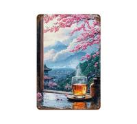 RRTYVFD Panneaux métalliques représentant un paysage pluvieux japonais - Prenez soin de votre esprit - Plaques murales en fer - Affiche artistique 11,8" x 7,9"