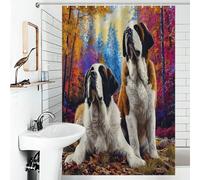 RRTYVFD Rideau de Douche avec Motif de Chiens Saint-Bernard dans Une forêt d'automne, en Polyester 100% Lavable et Anti-moisissure, pour Salle de Bain ou Baignoire (119 x 180 cm).