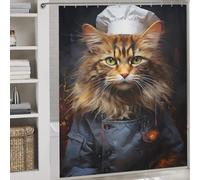 RRTYVFD Rideau de Douche/Baignoire en Tissu Moderne et élégant, Motif Chat Cuisinier, résistant aux moisissures et idéal pour Un Usage Quotidien. Dimensions : 177 x 180 cm (69,69 x 70,87 Pouces).