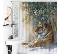RRTYVFD Rideau de Douche/Baignoire « Tigre à l'ombre d'un Arbre » en Polyester imperméable et Anti-moisissure, pour cabines et baignoires, 136 x 180 cm (53,54 x 70,87 Pouces)