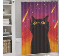 RRTYVFD Rideau de Douche « Chat Noir sous Les étoiles filantes », séchage Rapide, résistant à la moisissure et à l'eau, en Polyester Moderne, pour Baignoire et Cabine de Douche, 163 x 180 cm.