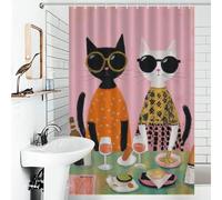 RRTYVFD Rideau de Douche « Chats Chics profitant d'une Escapade gourmande », Anti-moisissure, 100% Polyester Doux, idéal pour Les hôtels et Les baignoires (46,85 x 70,87 Pouces).