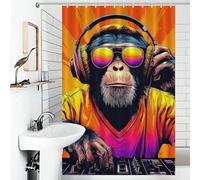 RRTYVFD Rideau de Douche Chimp DJ Beats Beyond Imagination en Tissu Polyester Anti-moisissure avec Crochets pour Enfants, Femmes et Hommes, 119 x 180 cm (46,85 x 70,87 Pouces)
