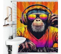 RRTYVFD Rideau de Douche Chimp DJ Beats Beyond Imagination en Tissu Polyester Anti-moisissure pour Salle de Bain de Caravane, 143 x 180 cm (56,30 x 70,87 Pouces)